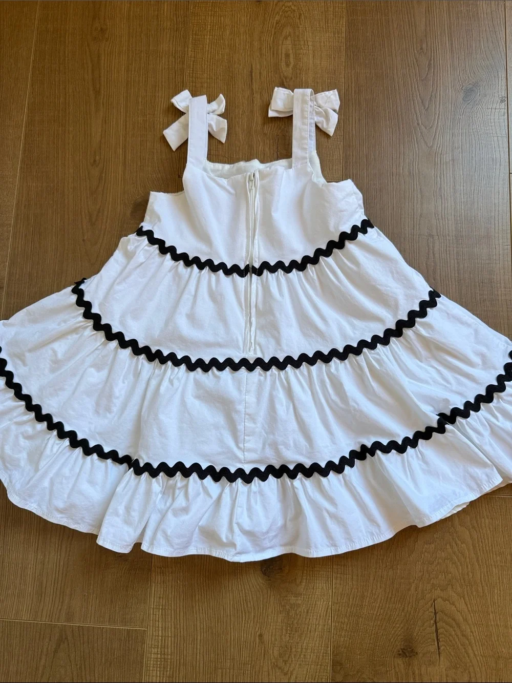 Girls White Tiered Sundress with Black Trim